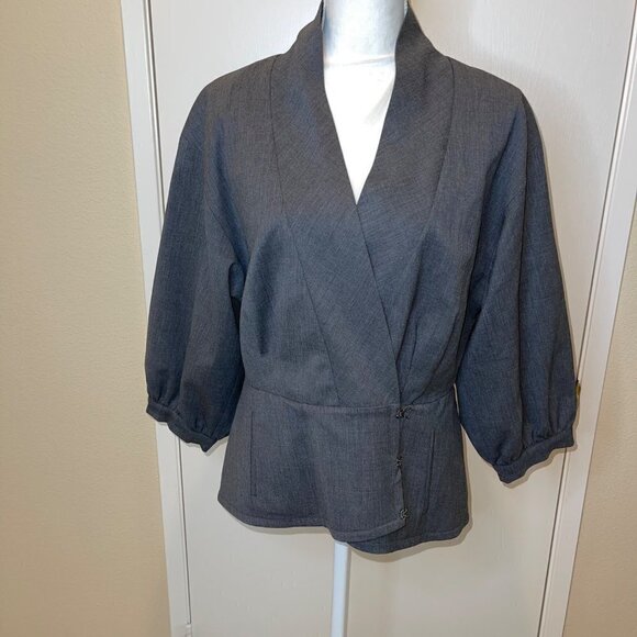 Trina Turk Womens Jacket Gray Size 10 Wool Spandex Blend Peplum Pockets Hook Eye - Picture 11 of 11